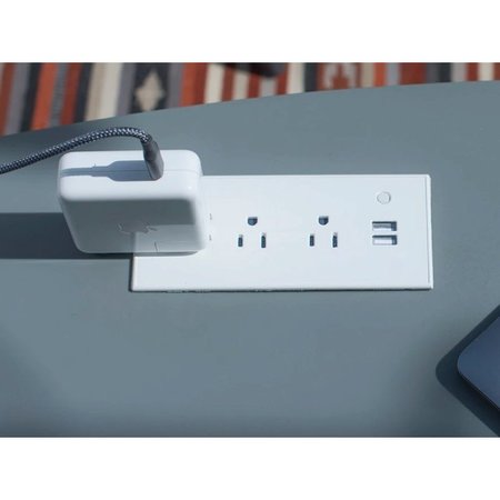 Brandstand Brandstand® CubieMod® Flush Mount Desk Outlet Power Grommet - Exposed - 3 AC Outlets - 2 USB Charging Ports - 10' Long Cord - White BP8807-CM-WHITE-10